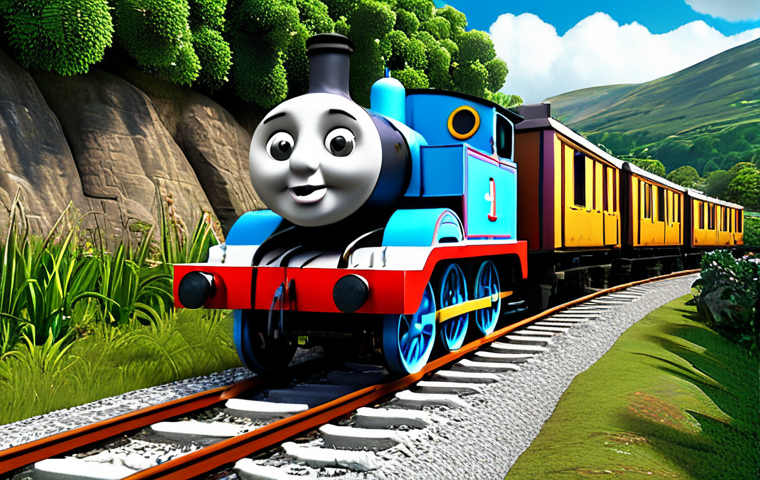**
A vibrant, updated visual style of Thomas the Tank Engine on the Island of Sodor. Focus on the gleaming textures, dynamic lighting, and colorful landscapes. The train should be expressive and engaging. While the setting is beautiful, ensure there is still a slight flatness or shallowness to the background to mirror the reviewer's comments.
**
