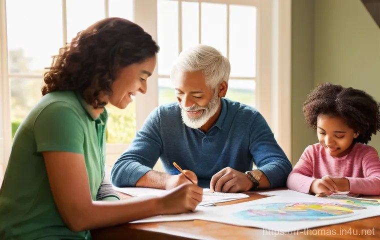 토마스와 친구들 색칠공부 자료 - Prompt 1: Joyful Family Coloring Session**